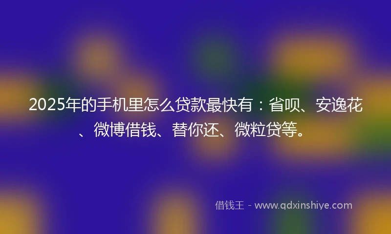 2025年的手机里怎么贷款最快有：省呗、安逸花、微博借钱、替你还、微粒贷等。