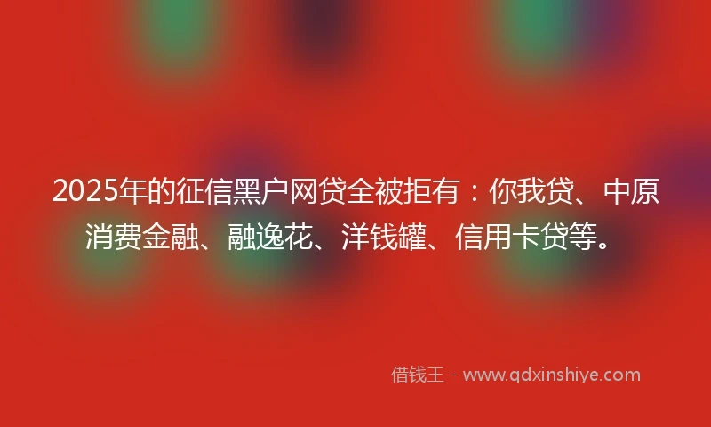 2025年的征信黑户网贷全被拒有：你我贷、中原消费金融、融逸花、洋钱罐、信用卡贷等。