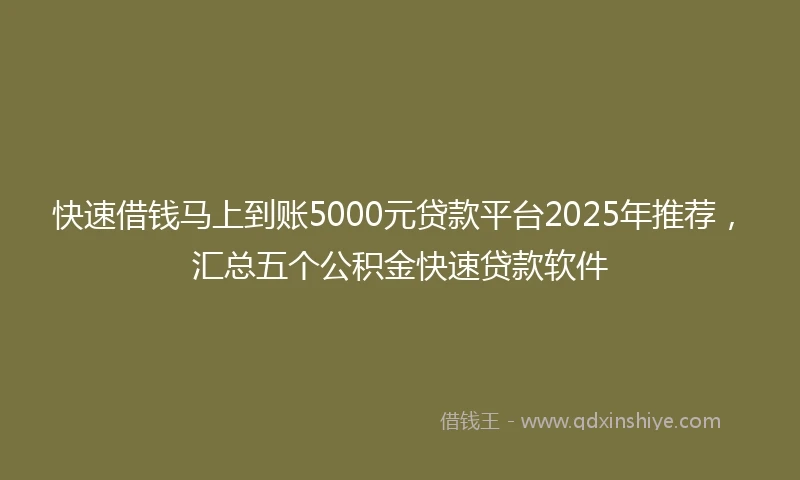 快速借钱马上到账5000元贷款平台2025年推荐，汇总五个公积金快速贷款软件