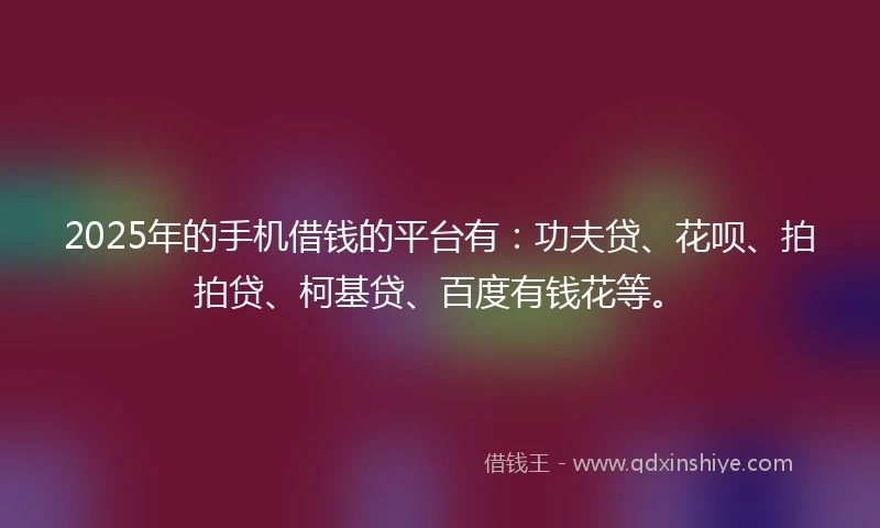 2025年的手机借钱的平台有：功夫贷、花呗、拍拍贷、柯基贷、百度有钱花等。
