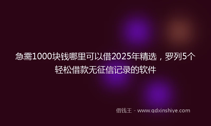 急需1000块钱哪里可以借2025年精选，罗列5个轻松借款无征信记录的软件