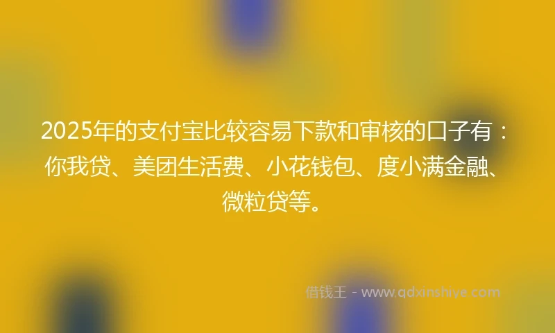 2025年的支付宝比较容易下款和审核的口子有：你我贷、美团生活费、小花钱包、度小满金融、微粒贷等。