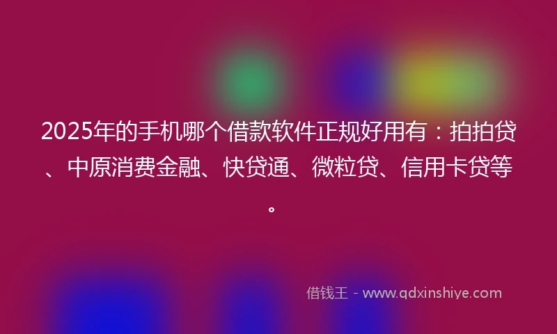 2025年的手机哪个借款软件正规好用有：拍拍贷、中原消费金融、快贷通、微粒贷、信用卡贷等。