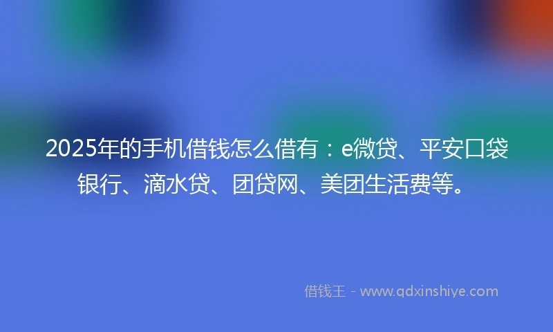 2025年的手机借钱怎么借有：e微贷、平安口袋银行、滴水贷、团贷网、美团生活费等。