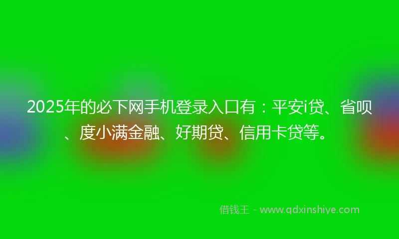 2025年的必下网手机登录入口有：平安i贷、省呗、度小满金融、好期贷、信用卡贷等。