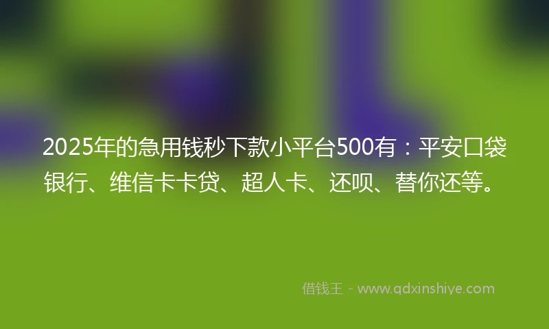 2025年的急用钱秒下款小平台500有：平安口袋银行、维信卡卡贷、超人卡、还呗、替你还等。