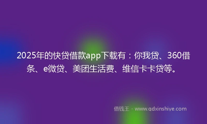 2025年的快贷借款app下载有：你我贷、360借条、e微贷、美团生活费、维信卡卡贷等。