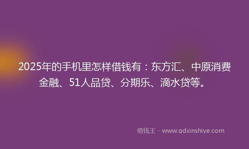 2025年的手机里怎样借钱有：东方汇、中原消费金融、51人品贷、分期乐、滴水贷等。