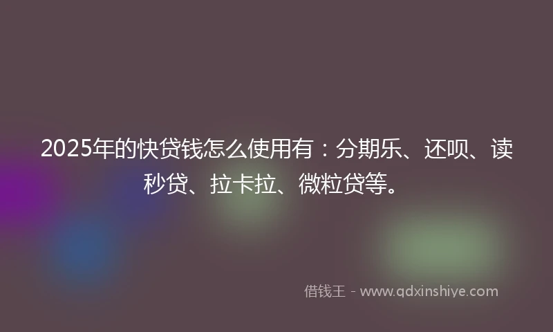 2025年的快贷钱怎么使用有：分期乐、还呗、读秒贷、拉卡拉、微粒贷等。