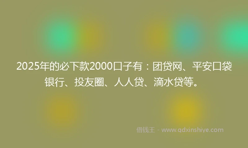 2025年的必下款2000口子有：团贷网、平安口袋银行、投友圈、人人贷、滴水贷等。