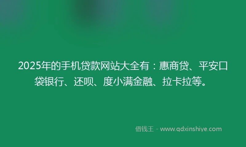 2025年的手机贷款网站大全有：惠商贷、平安口袋银行、还呗、度小满金融、拉卡拉等。