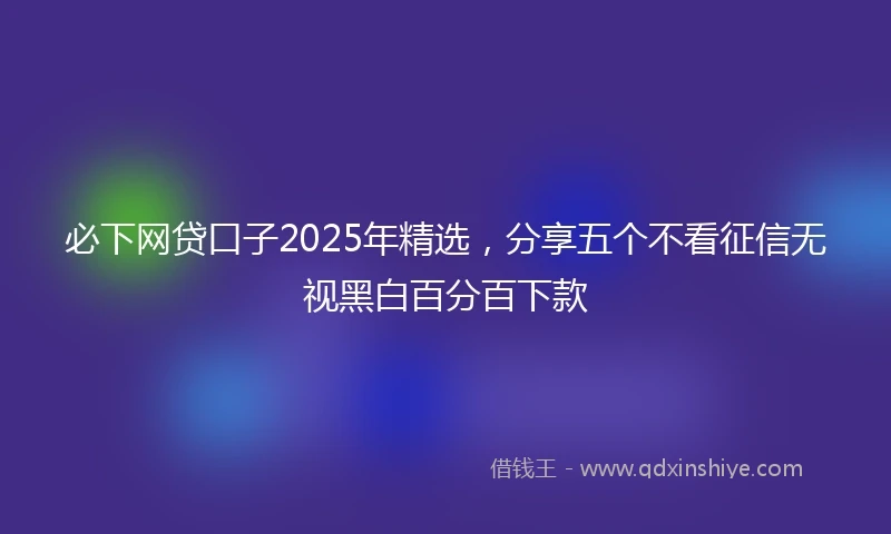 必下网贷口子2025年精选，分享五个不看征信无视黑白百分百下款
