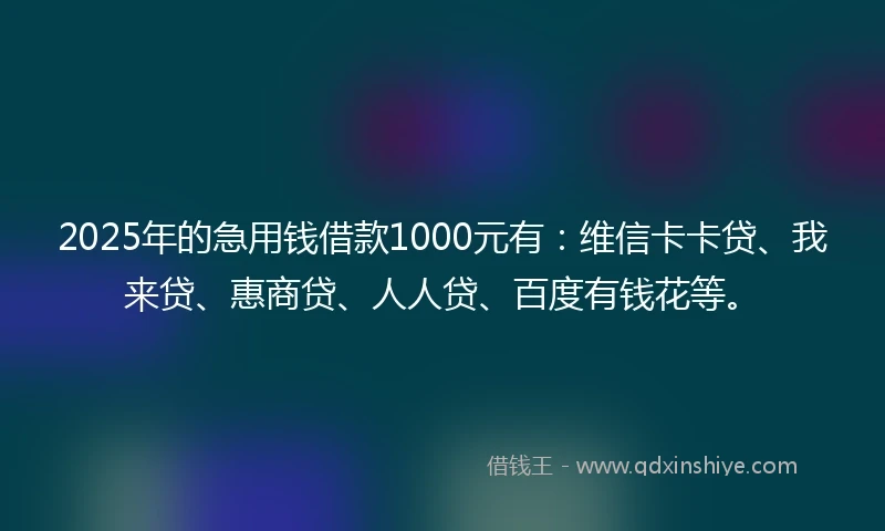 2025年的急用钱借款1000元有：维信卡卡贷、我来贷、惠商贷、人人贷、百度有钱花等。