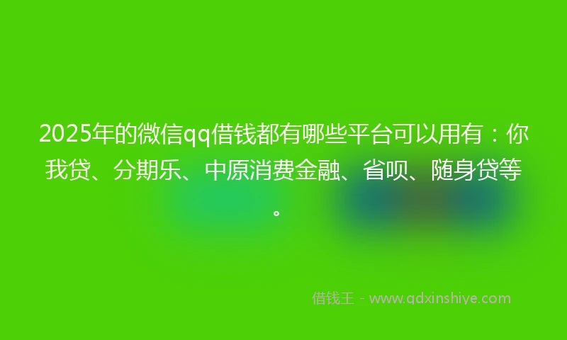2025年的微信qq借钱都有哪些平台可以用有：你我贷、分期乐、中原消费金融、省呗、随身贷等。