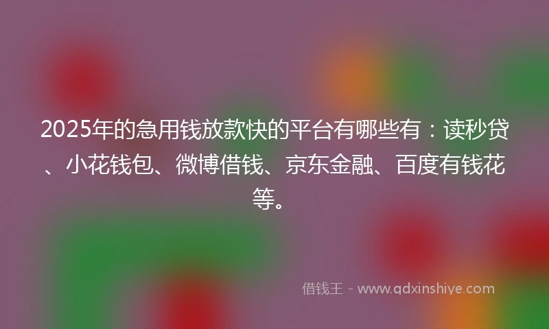 2025年的急用钱放款快的平台有哪些有：读秒贷、小花钱包、微博借钱、京东金融、百度有钱花等。