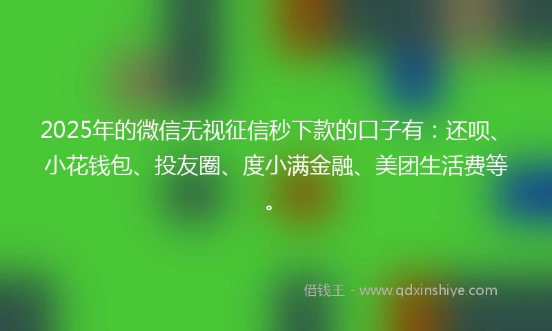 2025年的微信无视征信秒下款的口子有：还呗、小花钱包、投友圈、度小满金融、美团生活费等。