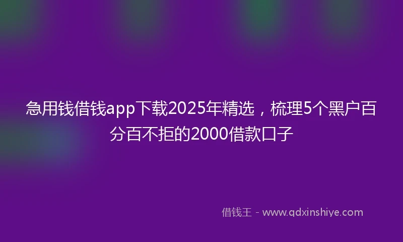 急用钱借钱app下载2025年精选，梳理5个黑户百分百不拒的2000借款口子
