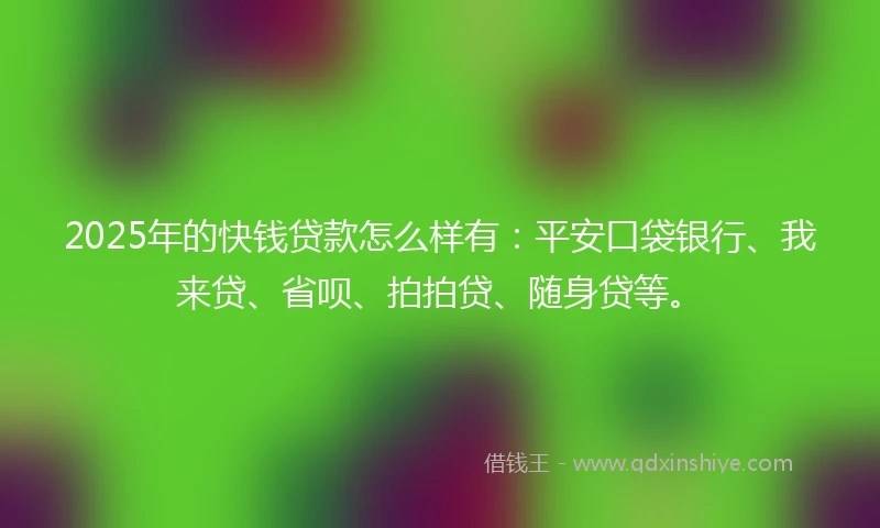 2025年的快钱贷款怎么样有：平安口袋银行、我来贷、省呗、拍拍贷、随身贷等。