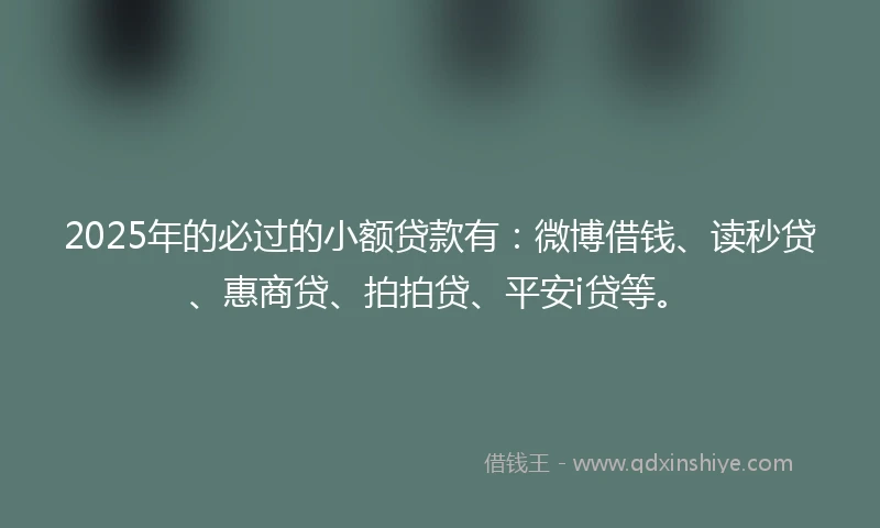 2025年的必过的小额贷款有：微博借钱、读秒贷、惠商贷、拍拍贷、平安i贷等。