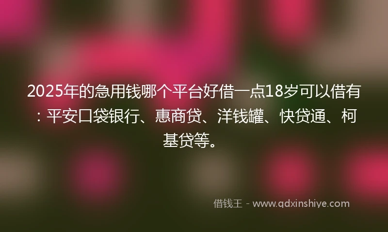 2025年的急用钱哪个平台好借一点18岁可以借有：平安口袋银行、惠商贷、洋钱罐、快贷通、柯基贷等。