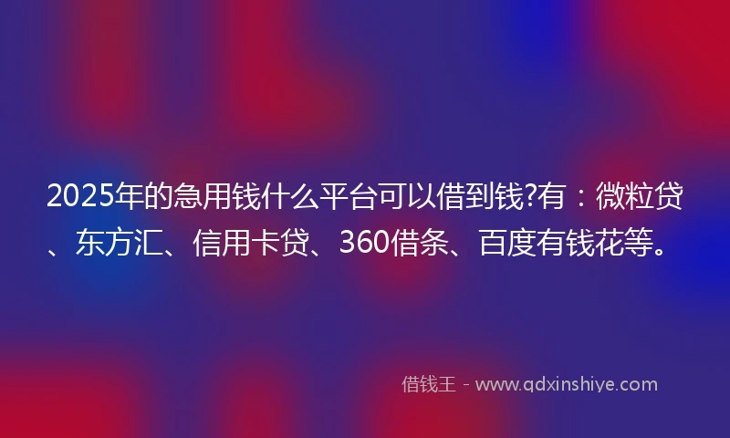 2025年的急用钱什么平台可以借到钱?有：微粒贷、东方汇、信用卡贷、360借条、百度有钱花等。