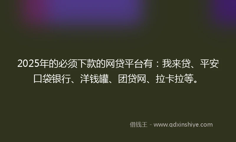 2025年的必须下款的网贷平台有：我来贷、平安口袋银行、洋钱罐、团贷网、拉卡拉等。