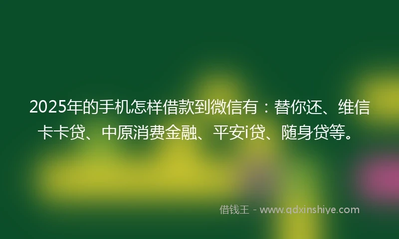 2025年的手机怎样借款到微信有：替你还、维信卡卡贷、中原消费金融、平安i贷、随身贷等。