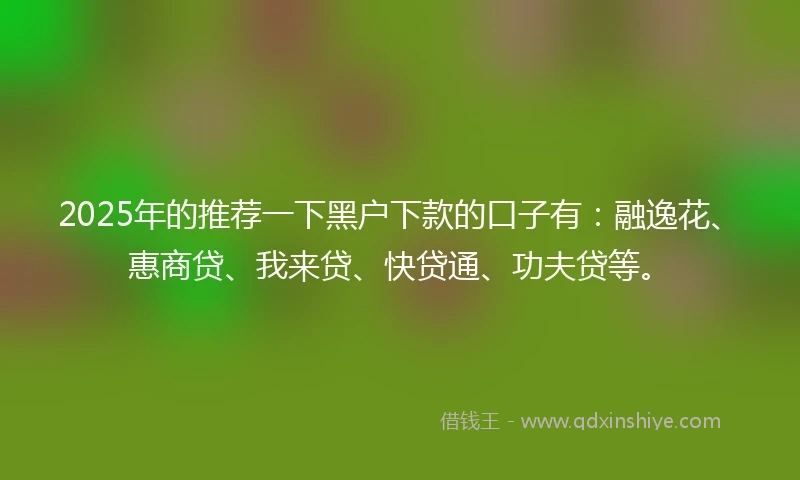 2025年的推荐一下黑户下款的口子有：融逸花、惠商贷、我来贷、快贷通、功夫贷等。