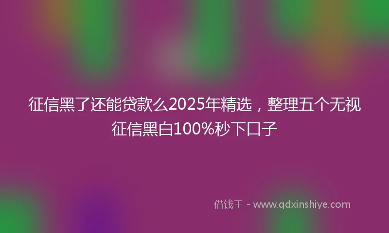 征信黑了还能贷款么2025年精选，整理五个无视征信黑白100%秒下口子