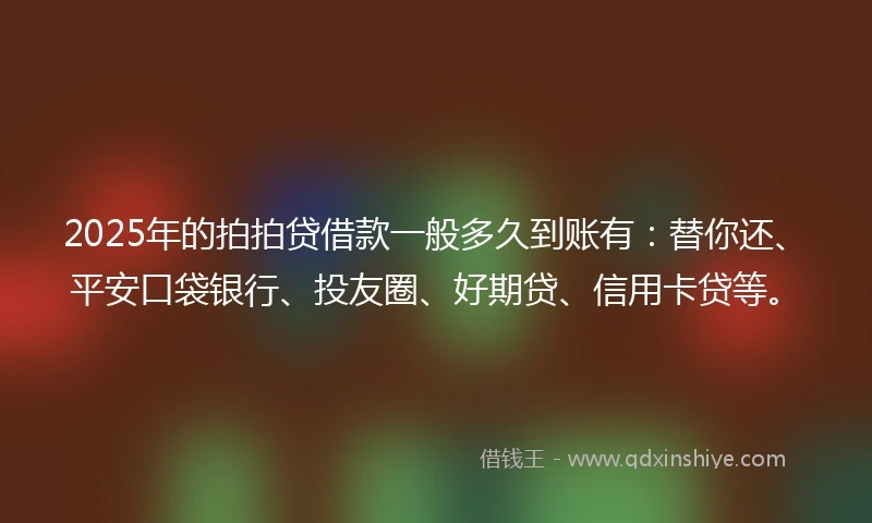 2025年的拍拍贷借款一般多久到账有：替你还、平安口袋银行、投友圈、好期贷、信用卡贷等。