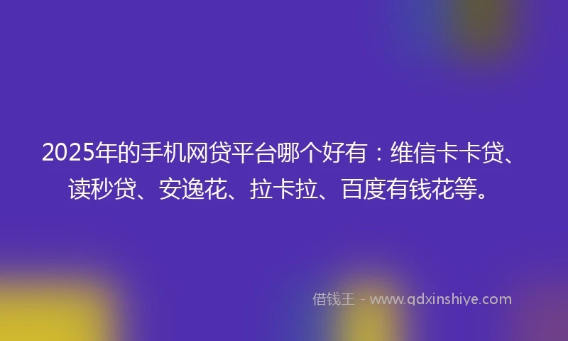 2025年的手机网贷平台哪个好有：维信卡卡贷、读秒贷、安逸花、拉卡拉、百度有钱花等。