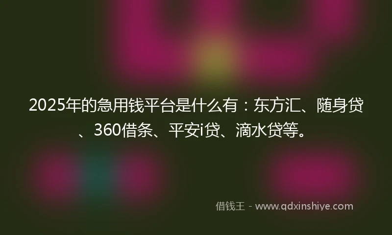 2025年的急用钱平台是什么有：东方汇、随身贷、360借条、平安i贷、滴水贷等。