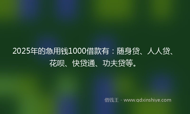 2025年的急用钱1000借款有：随身贷、人人贷、花呗、快贷通、功夫贷等。