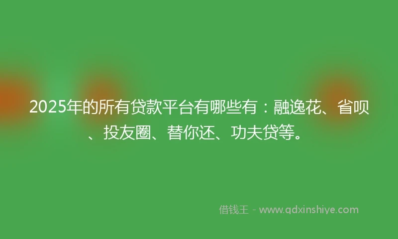 2025年的所有贷款平台有哪些有：融逸花、省呗、投友圈、替你还、功夫贷等。