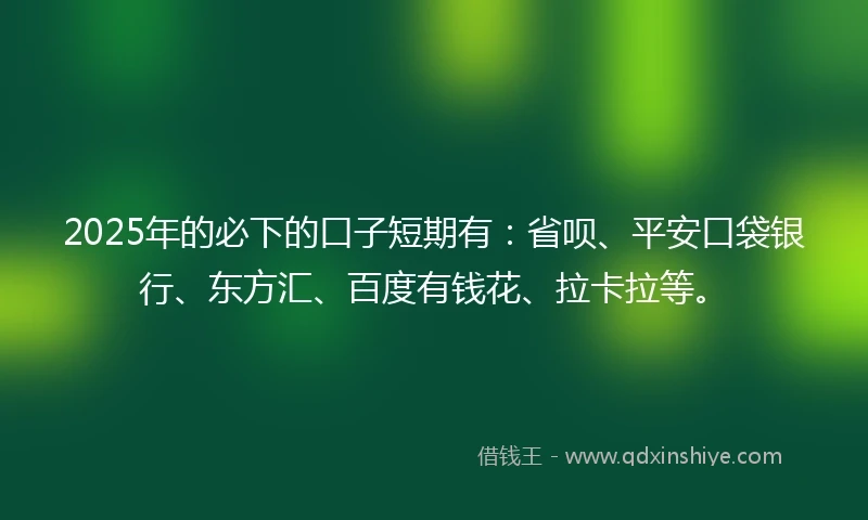 2025年的必下的口子短期有：省呗、平安口袋银行、东方汇、百度有钱花、拉卡拉等。
