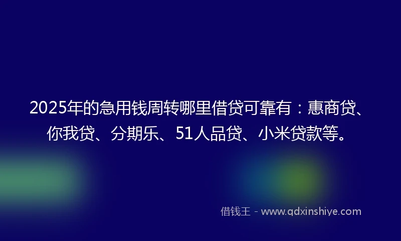 2025年的急用钱周转哪里借贷可靠有：惠商贷、你我贷、分期乐、51人品贷、小米贷款等。