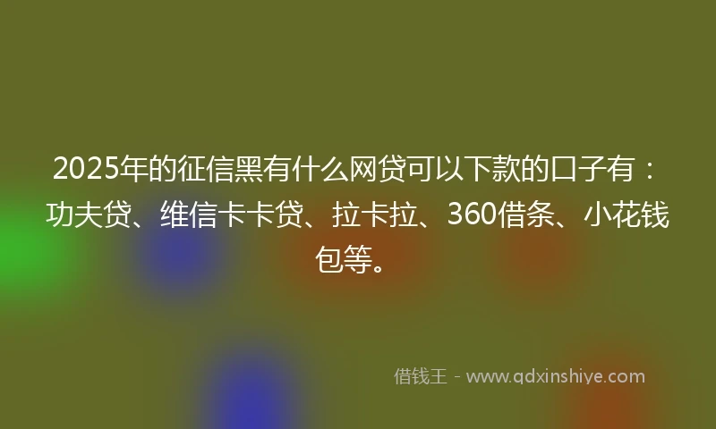 2025年的征信黑有什么网贷可以下款的口子有：功夫贷、维信卡卡贷、拉卡拉、360借条、小花钱包等。