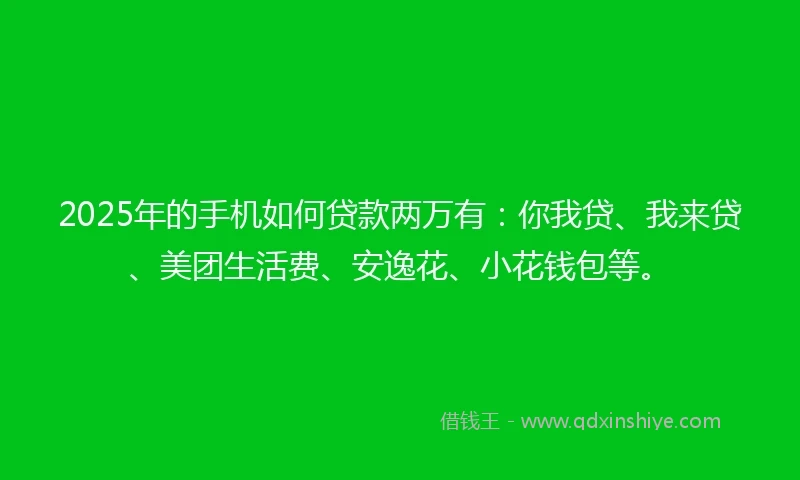 2025年的手机如何贷款两万有：你我贷、我来贷、美团生活费、安逸花、小花钱包等。