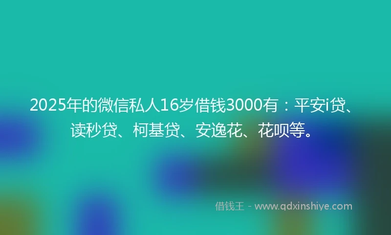 2025年的微信私人16岁借钱3000有：平安i贷、读秒贷、柯基贷、安逸花、花呗等。