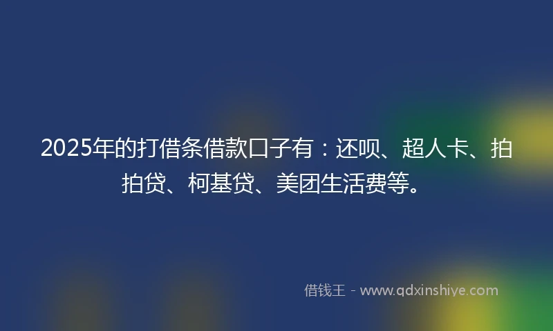 2025年的打借条借款口子有：还呗、超人卡、拍拍贷、柯基贷、美团生活费等。
