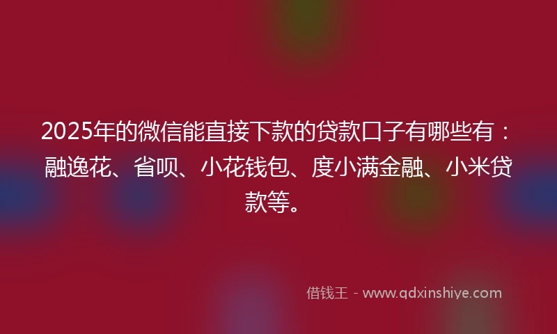 2025年的微信能直接下款的贷款口子有哪些有：融逸花、省呗、小花钱包、度小满金融、小米贷款等。