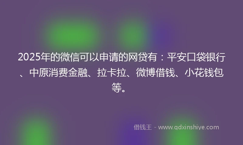 2025年的微信可以申请的网贷有：平安口袋银行、中原消费金融、拉卡拉、微博借钱、小花钱包等。