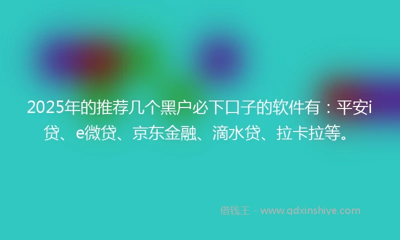 2025年的推荐几个黑户必下口子的软件有：平安i贷、e微贷、京东金融、滴水贷、拉卡拉等。