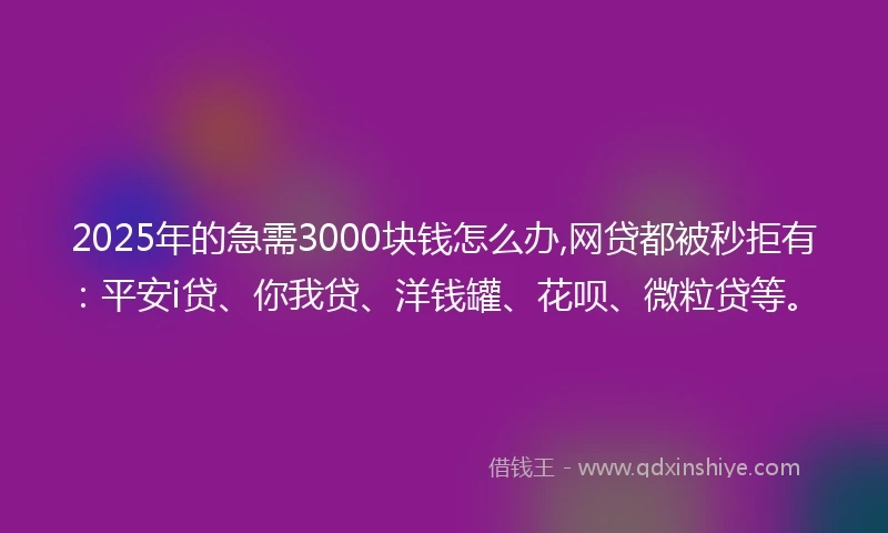 2025年的急需3000块钱怎么办,网贷都被秒拒有：平安i贷、你我贷、洋钱罐、花呗、微粒贷等。
