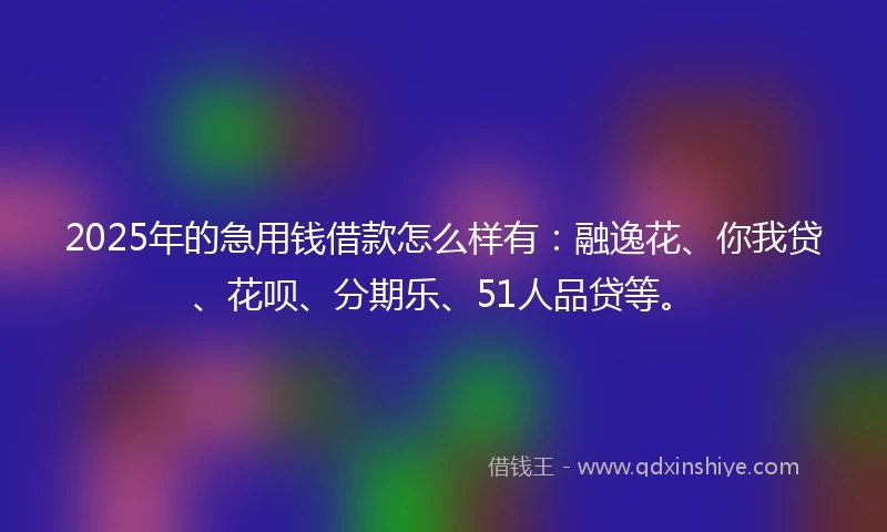 2025年的急用钱借款怎么样有：融逸花、你我贷、花呗、分期乐、51人品贷等。