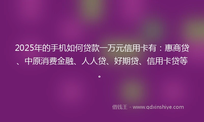 2025年的手机如何贷款一万元信用卡有：惠商贷、中原消费金融、人人贷、好期贷、信用卡贷等。