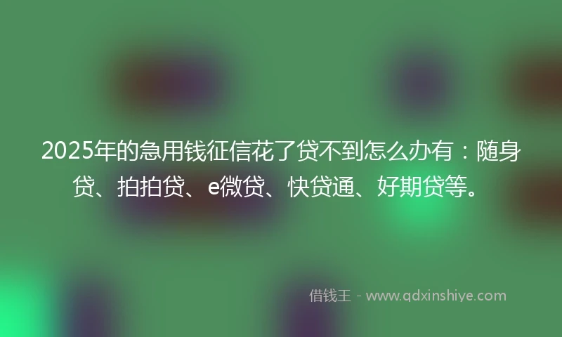 2025年的急用钱征信花了贷不到怎么办有：随身贷、拍拍贷、e微贷、快贷通、好期贷等。