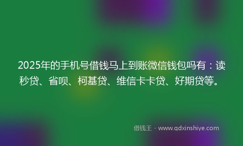 2025年的手机号借钱马上到账微信钱包吗有：读秒贷、省呗、柯基贷、维信卡卡贷、好期贷等。
