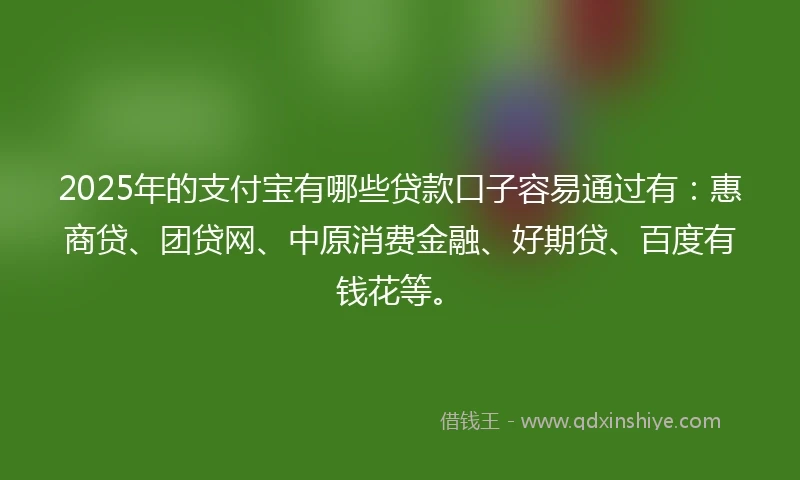 2025年的支付宝有哪些贷款口子容易通过有：惠商贷、团贷网、中原消费金融、好期贷、百度有钱花等。