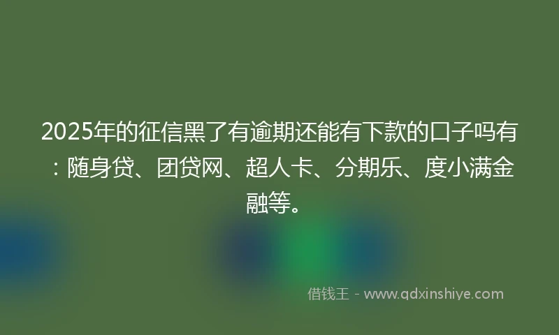 2025年的征信黑了有逾期还能有下款的口子吗有：随身贷、团贷网、超人卡、分期乐、度小满金融等。